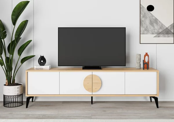 Meuble TV VAE 4 Portes Chêne/Blanc / 17027